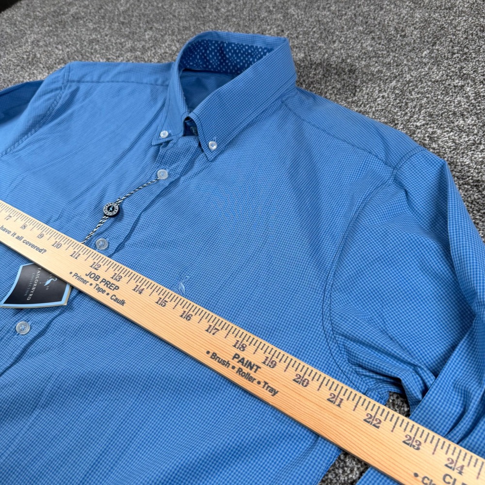 Tailorbyrd Button Down Shirt Mens M True Blue Micro Gingham M22522LS NEW - Picture 5 of 8